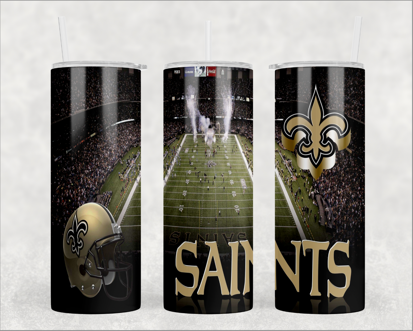Glitter New Orleans saints tumbler with waterslide decal and epoxy